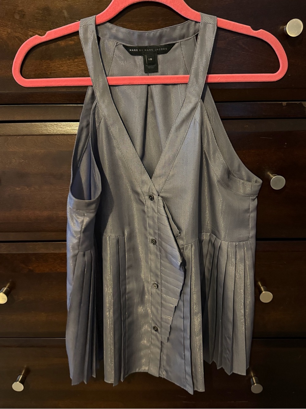 Marc by Marc Jacobs Metallic Silver-Gray Pleated Midi Dress